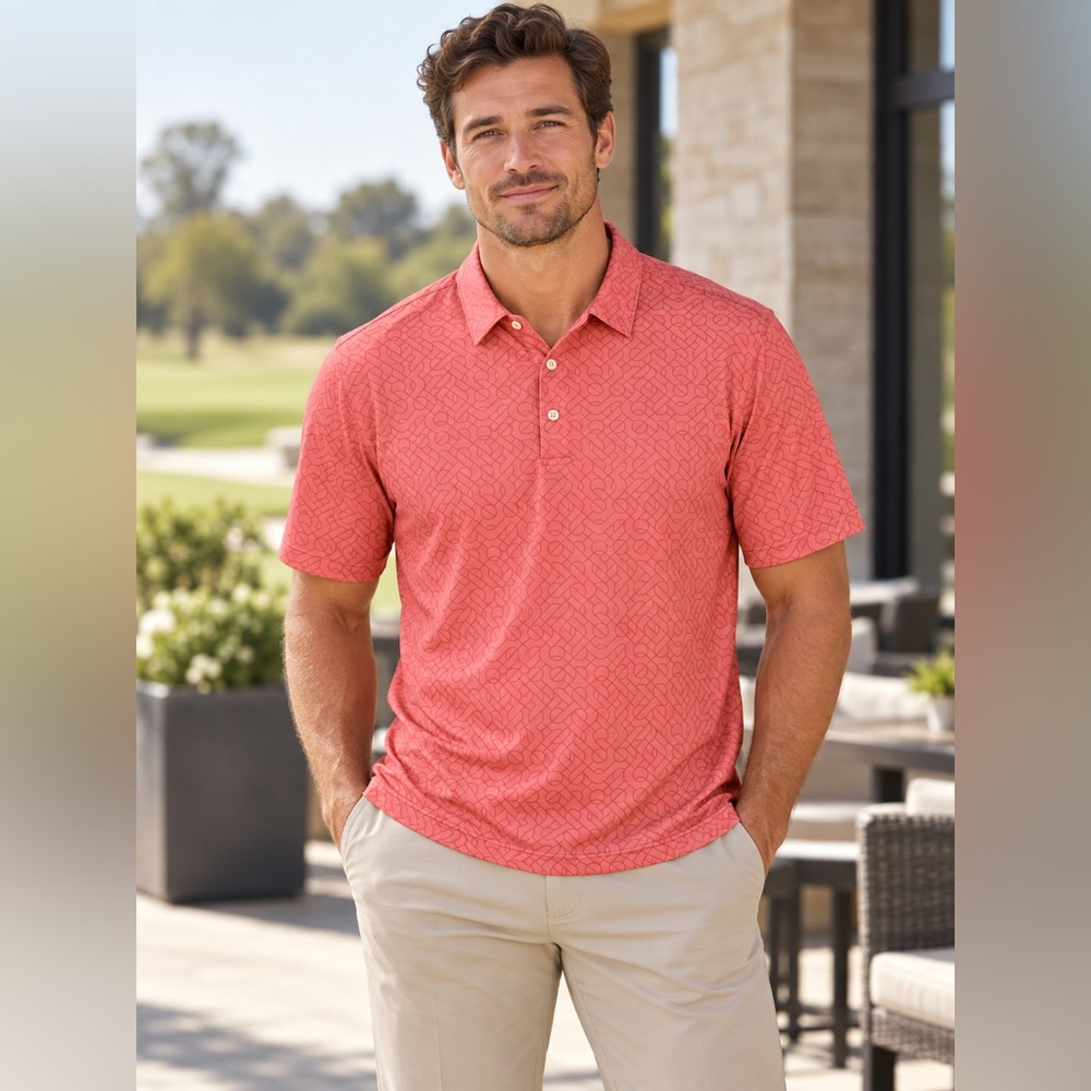 Mizzen+Main Mens Large Trim Golf Polo Shirt Coral Pink Performance